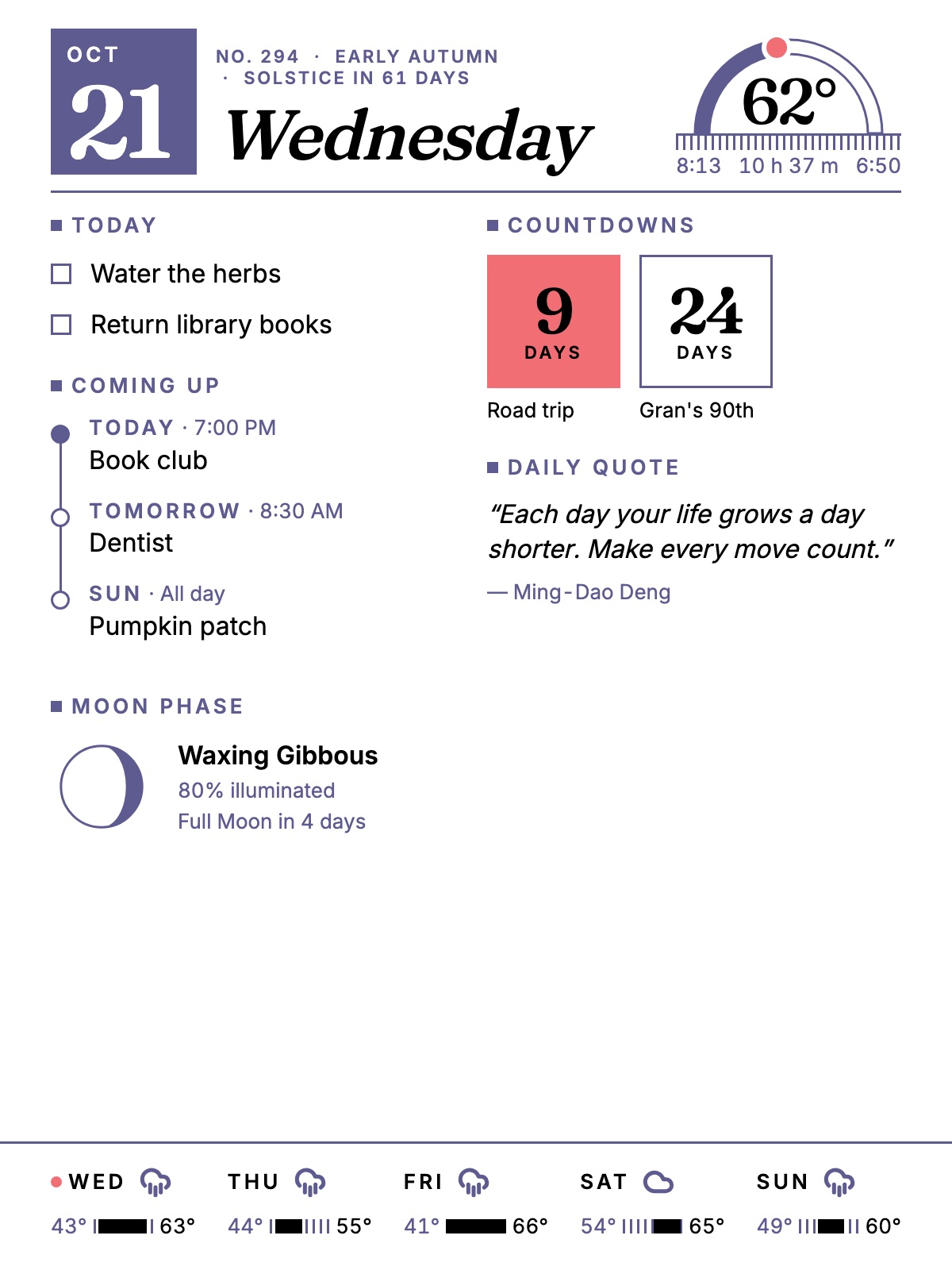 The Daily layout in portrait orientation.